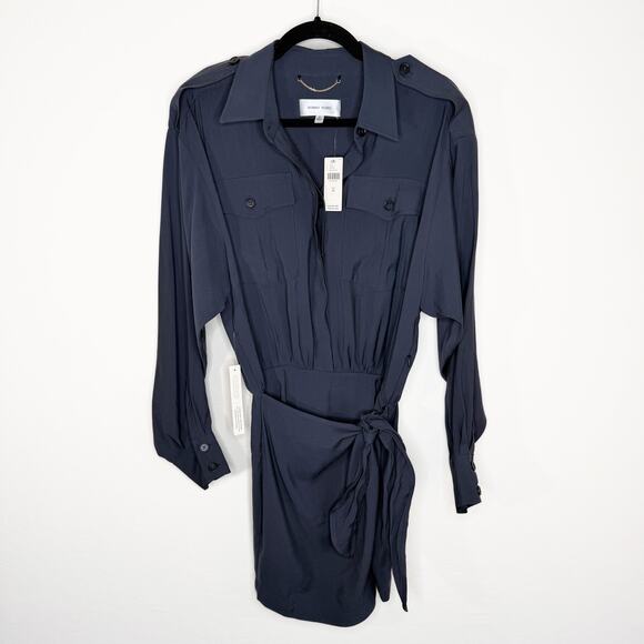 NWT Anthropologie Ronny Kobo Andes Charcoal Navy Utility Mini Wrap Dress Medium - Picture 2 of 16